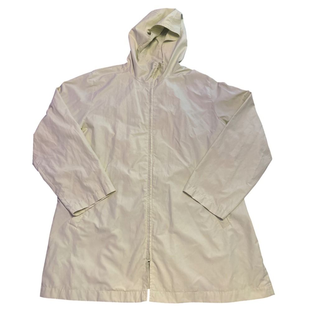 Eileen Fisher Lime Green Cotton Nylon Hooded Lightweight Jacket Coat M